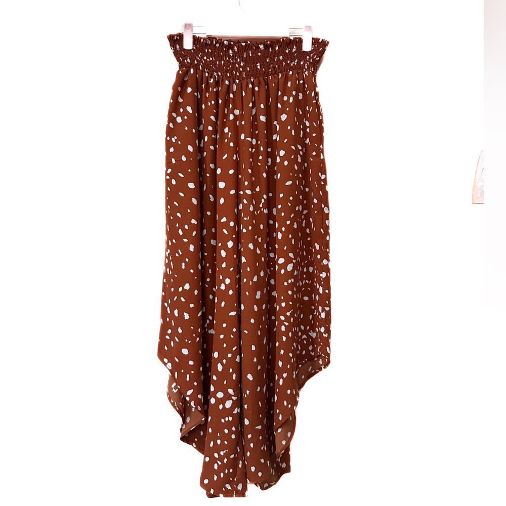 BUCKETLIST Rust Brown Polka Dot Wide Leg Jumpsuit